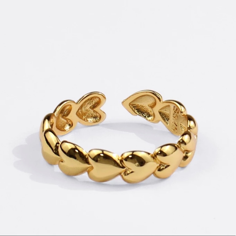 NEW 18K GOLD ADJUSTABLE HEART CONNECTING RING - Picture 2 of 5